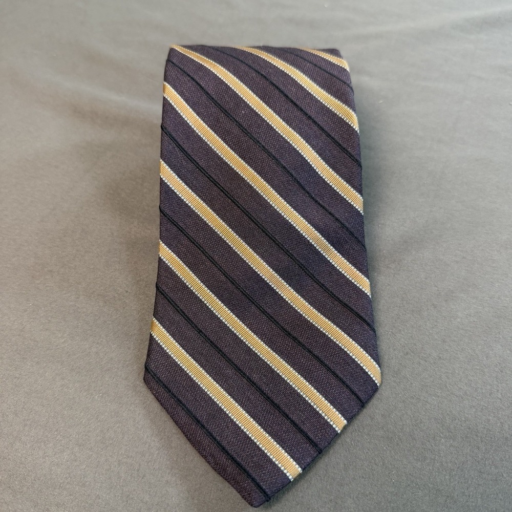 Vintage Tommy Hilfiger 100% Silk Tie Purple Gold Striped Made in USA